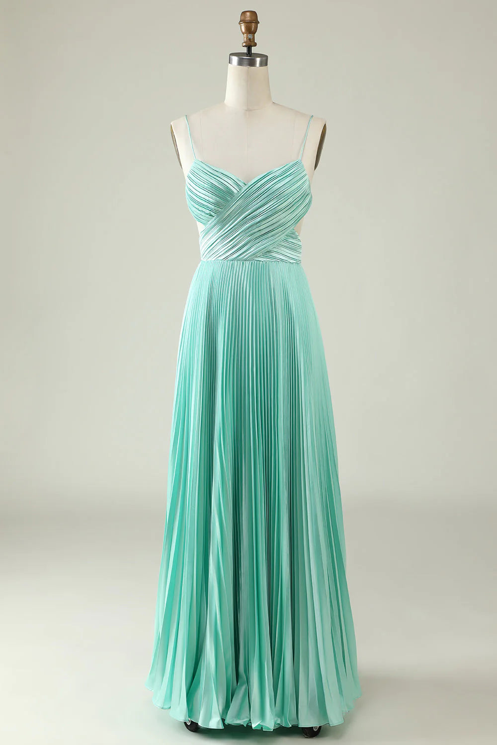 Beaira Mint Green A Line Spaghetti Straps Pleated Long Bridesmaid Dress Bridesmaid dress shop