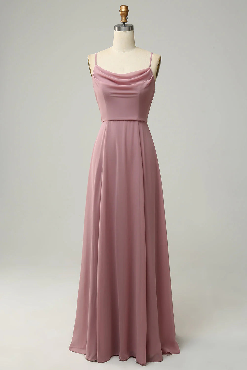 Beaira Dusty Rose A Line Spaghetti Straps Sleeveless Chiffon Bridesmaid Dress Bridesmaid dress shop