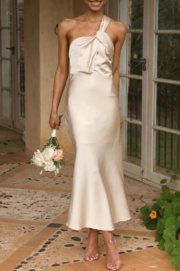 Beaira Elegant Sweet Elegant Solid One Shoulder Evening Dress Dresses formal wear dresses - Gold