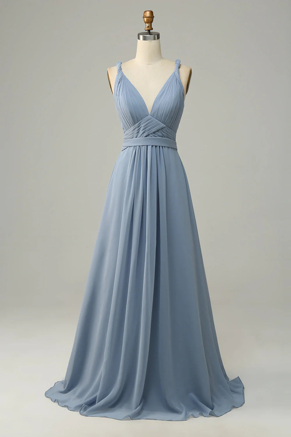 Beaira Dusty Blue A Line Deep V Neck Chiffon Bridesmaid Dress Bridesmaid dress shop