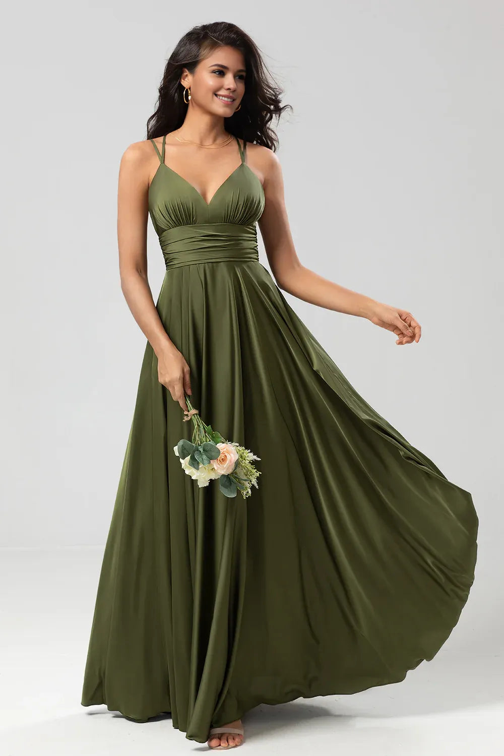 Beaira A Line Spaghetti Straps Floor-Length Satin Bridesmaid Dress Bridesmaid dress shop