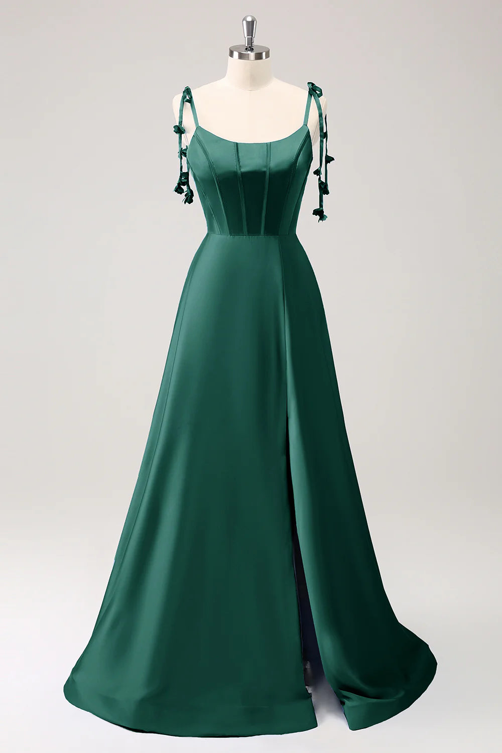 Beaira Dark Green A Line Spaghetti Straps Lace Up Back Long Bridesmaid Dress with Slit Bridesmaid dress shop 