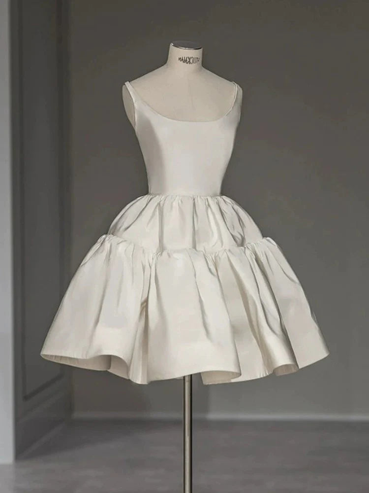 Beaira Chic Ball Gown Straps White Satin Homecoming Dresses Birthday Dress Birthday Outfits