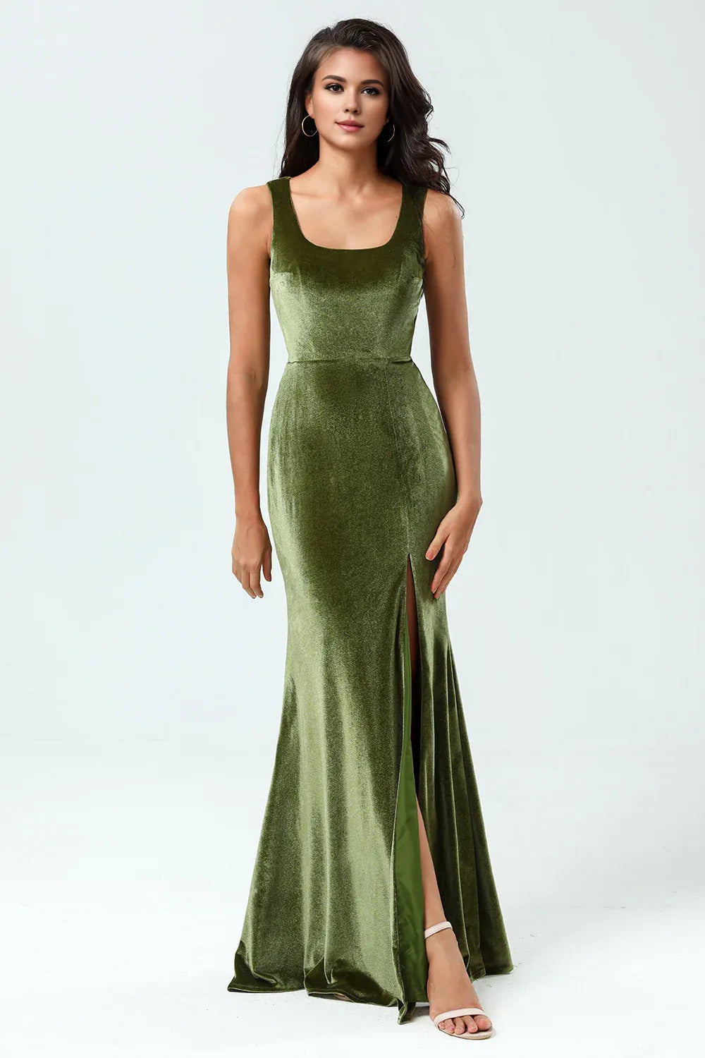 Beaira Mermaid Square Neck Floor-Length Velvet Bridesmaid Dress with Slit Bridesmaid dress shop