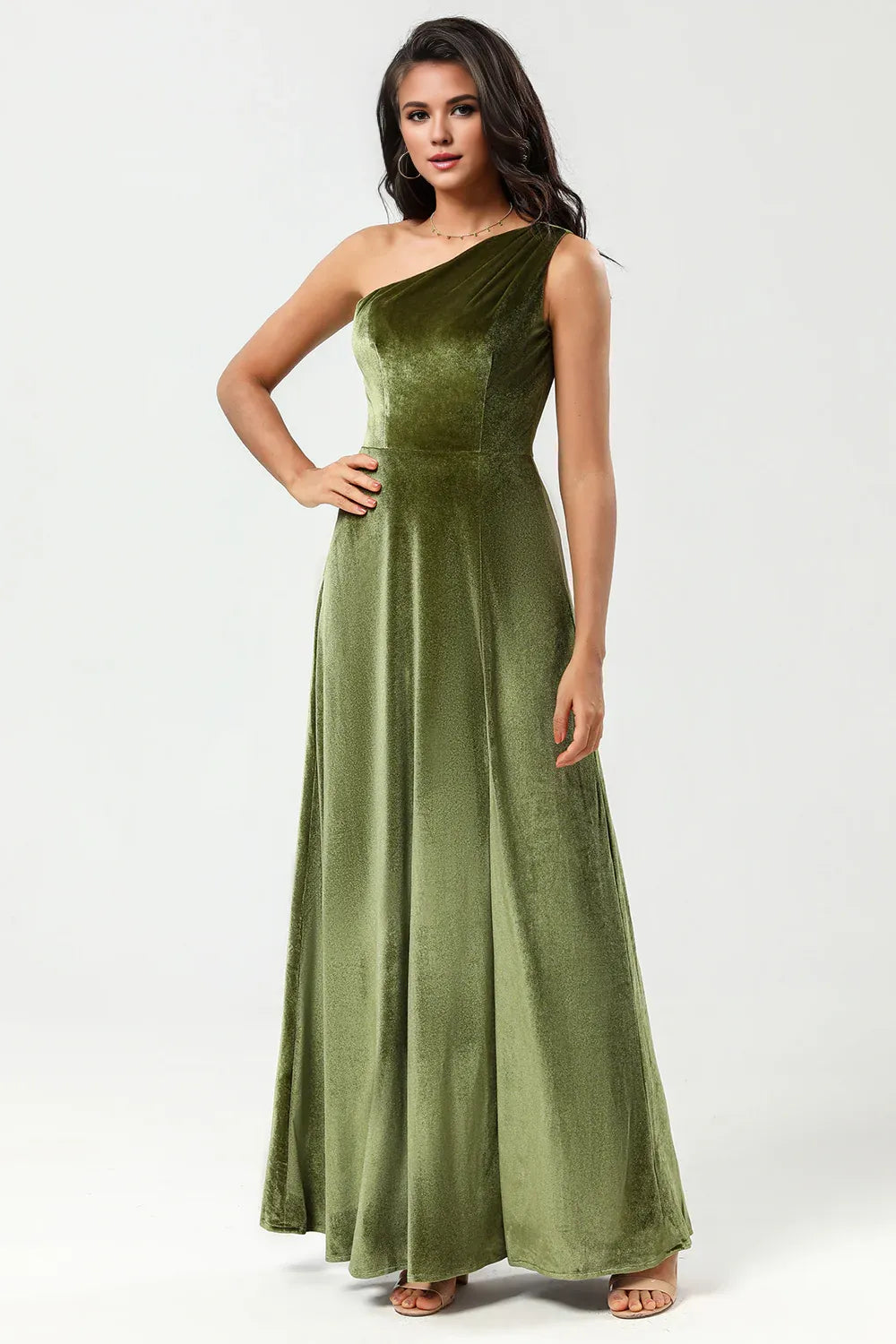 Beaira A Line One Shoulder Floor-Length Velvet Bridesmaid Dress with Slit Bridesmaid dress shop