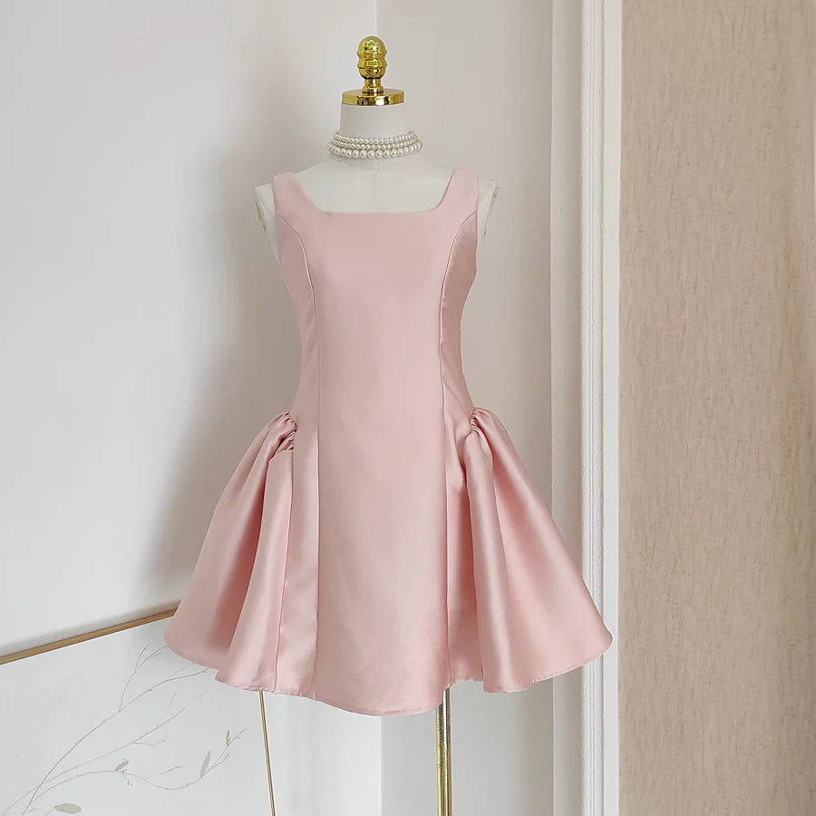 Beaira Cheap A line Straps Light Pink Satin Short Homecoming Dresses Birthday Outfits