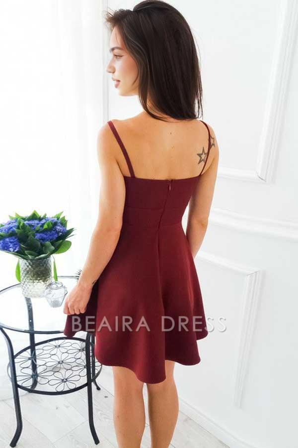 Beaira Simple A-Line Straps Short Burgundy Satin Homecoming/Party Dress formal wear dresses