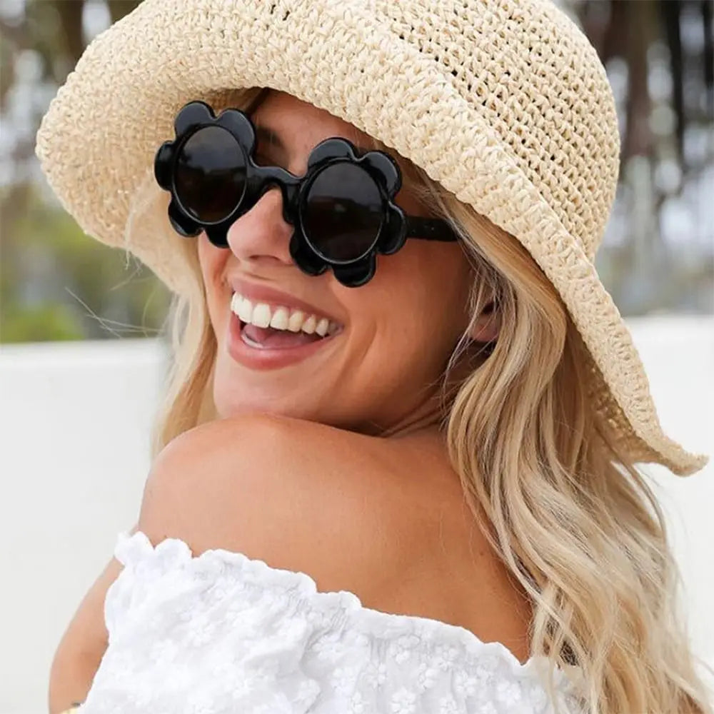 Beaira New Trendy Sunflower Sunglasses for Women Retro Round Flower Sun Glasses Fun Novel Disco/Festival/Party Shades for Adults