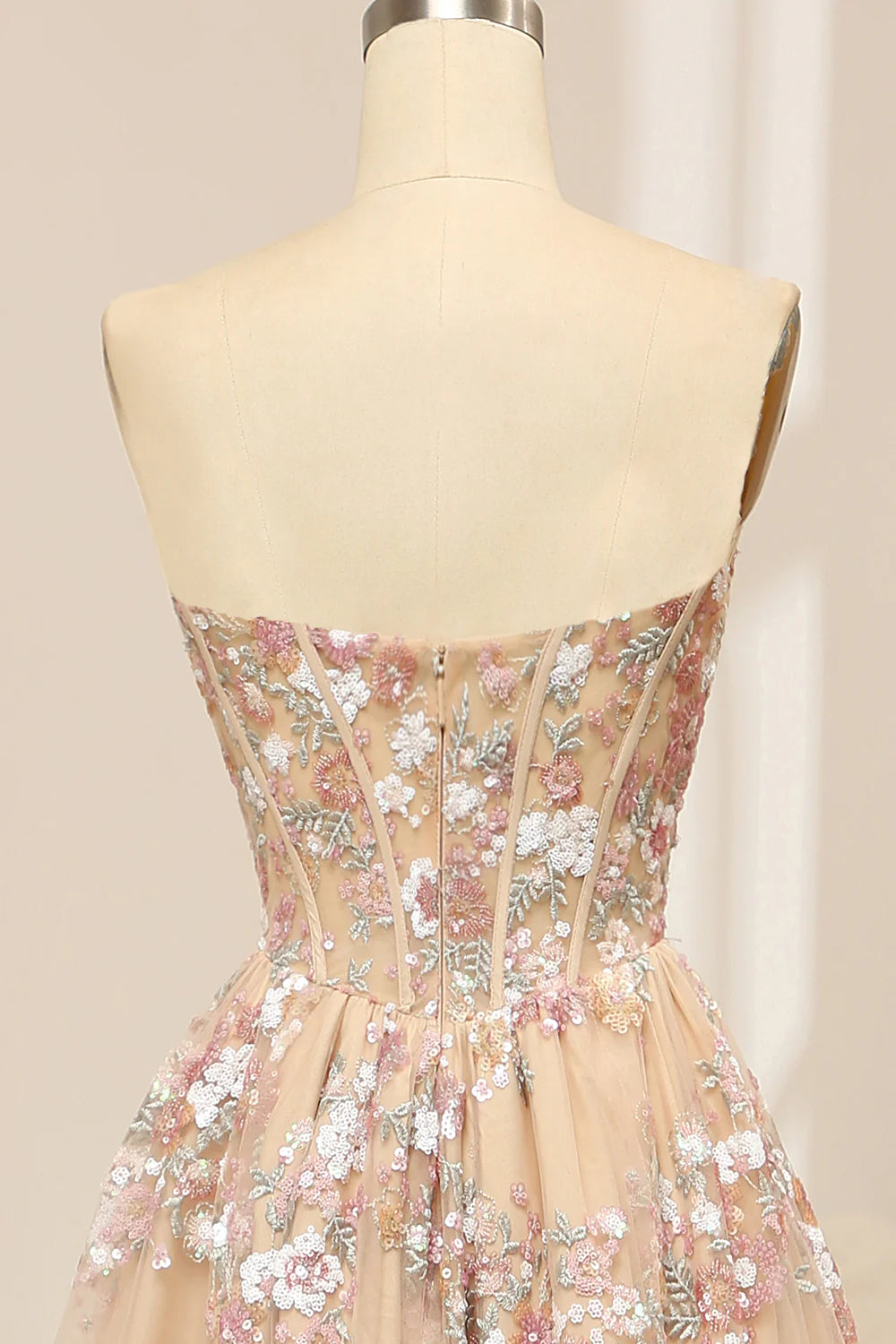 Champagne A Line Sweetheart Corset Prom Dress with Appliques
