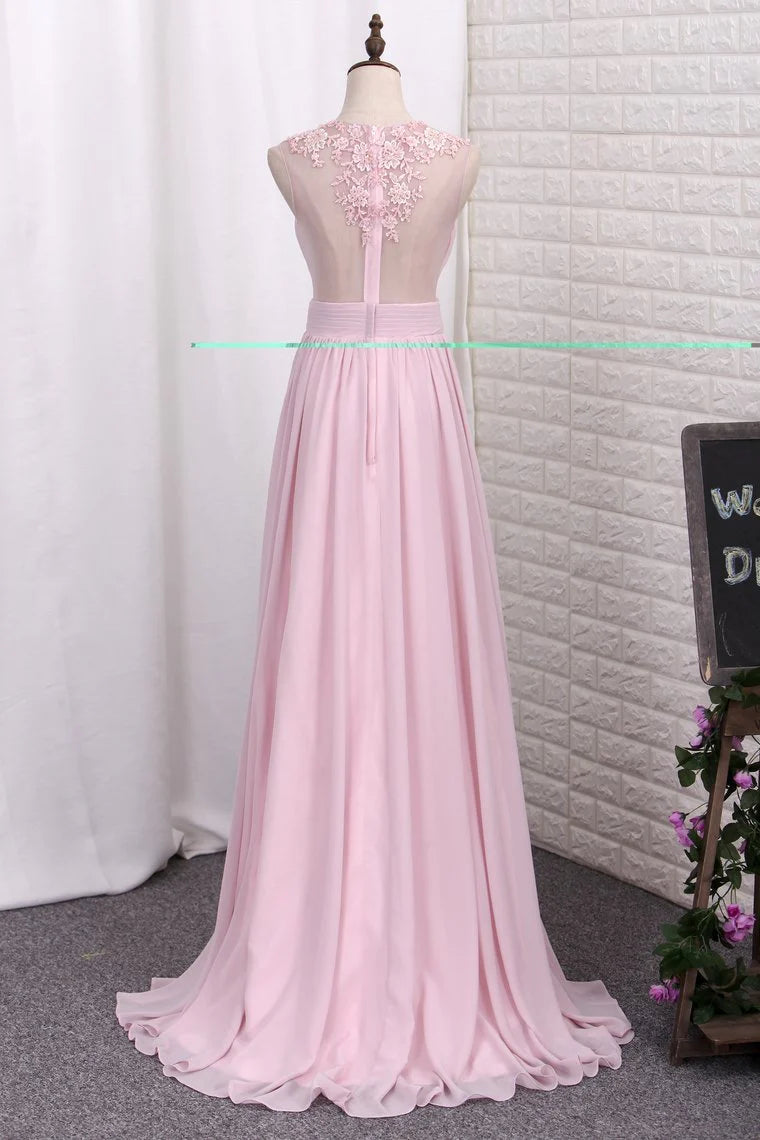 A Line Party Dresses Chiffon Scoop With Ruffles And Applique