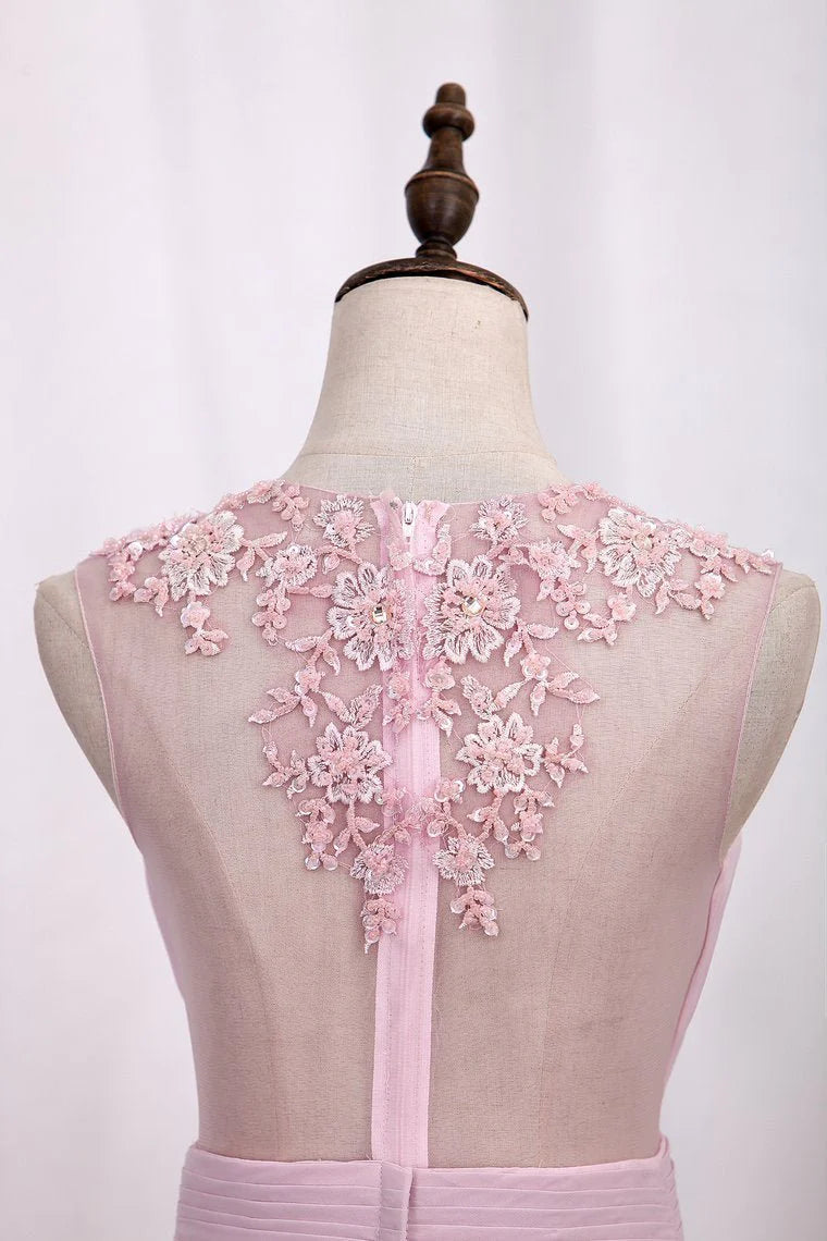 A Line Party Dresses Chiffon Scoop With Ruffles And Applique