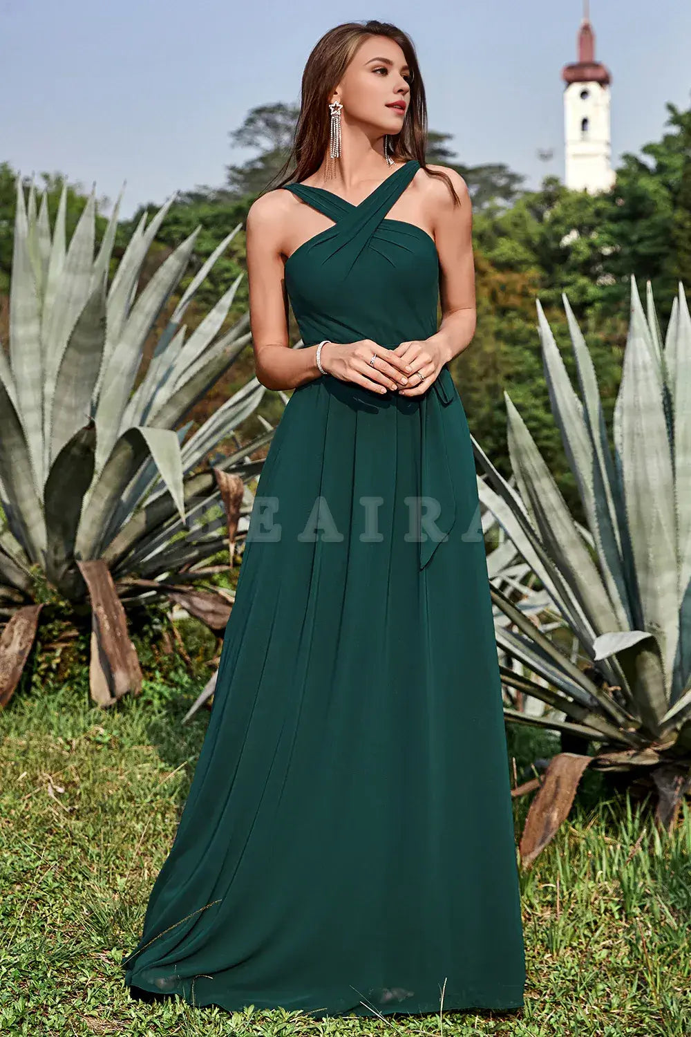 Beaira A-Line Halter Floor-Length Pine Chiffon Bridesmaid Dress Bridesmaid dress shop