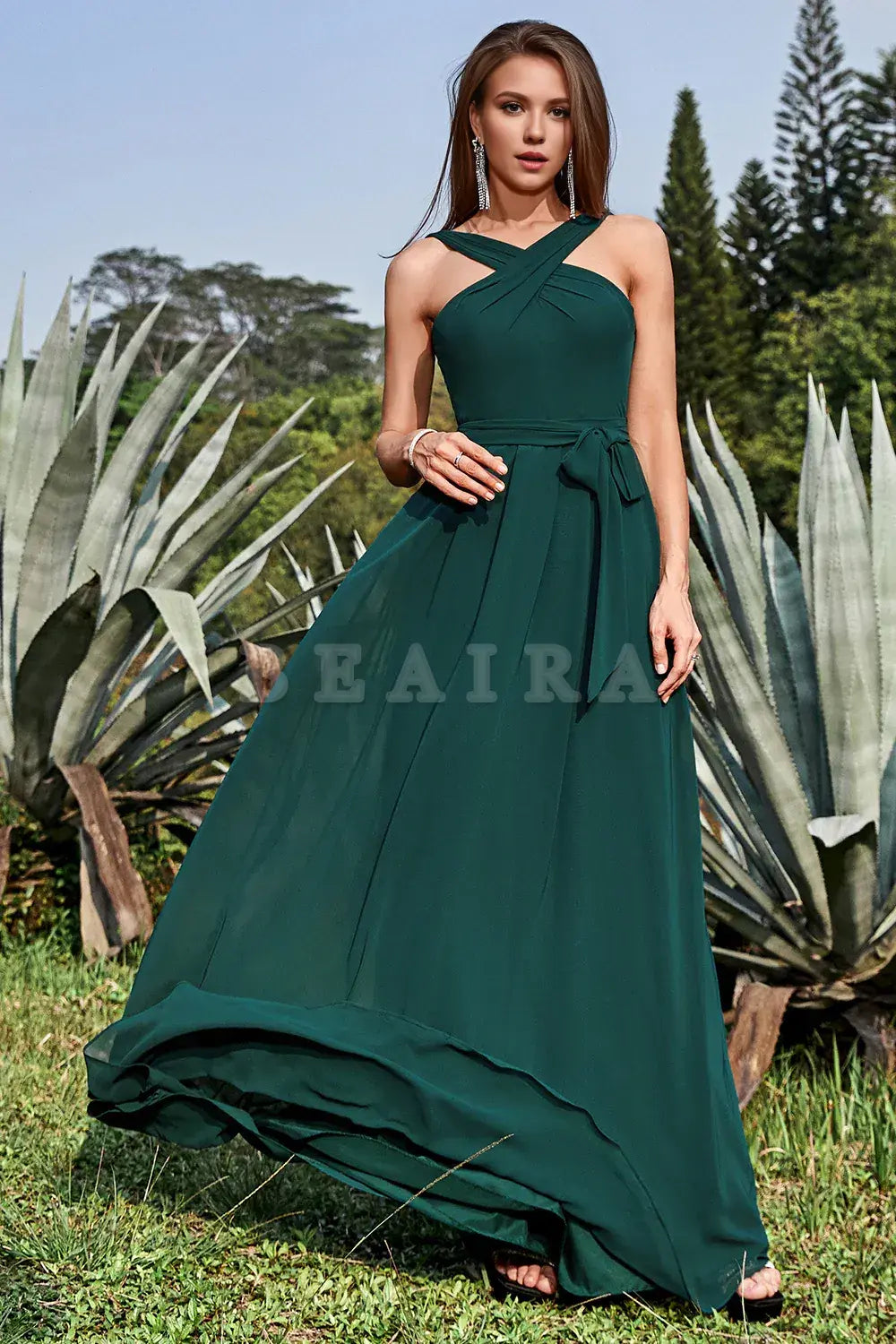 Beaira A-Line Halter Floor-Length Pine Chiffon Bridesmaid Dress Bridesmaid dress shop