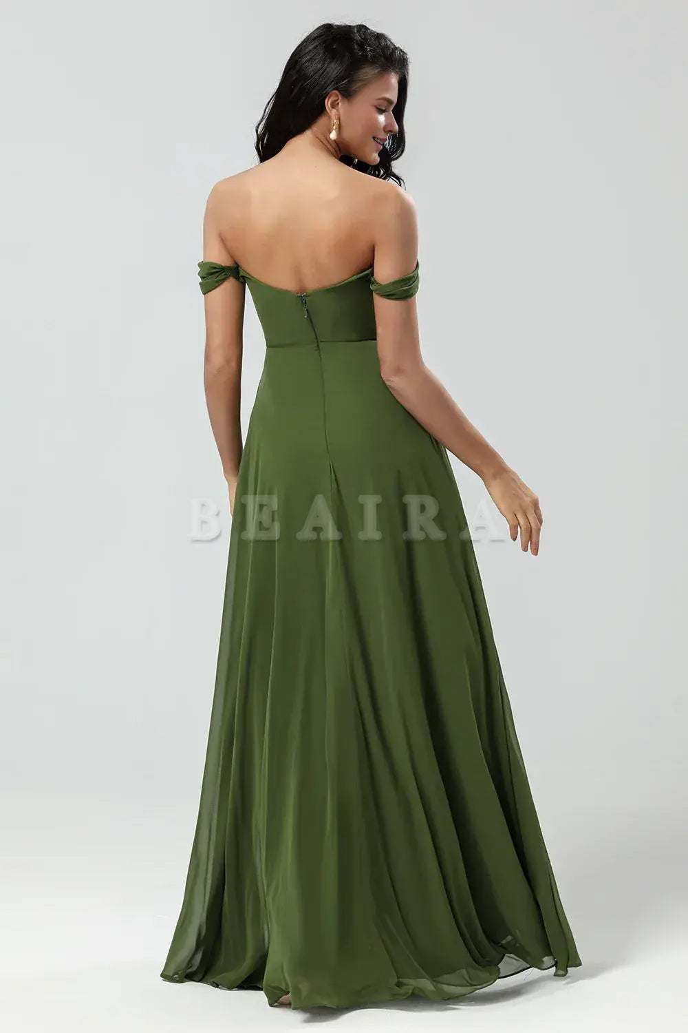 Beaira A Line Off The Shoulder Floor-Length Chiffon Bridesmaid Dress with Slit Bridesmaid dress shop