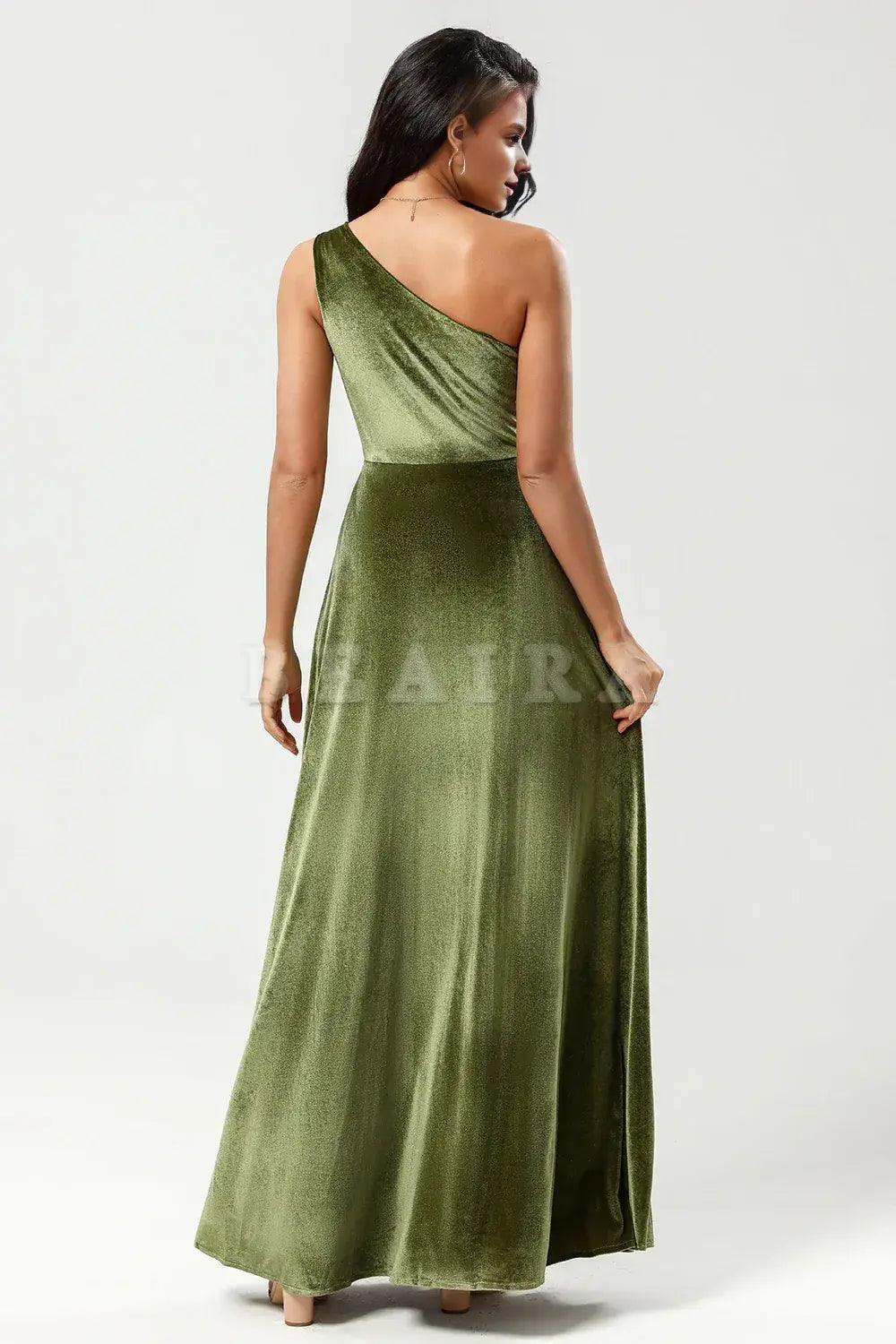 Beaira A Line One Shoulder Floor-Length Velvet Bridesmaid Dress with Slit Bridesmaid dress shop