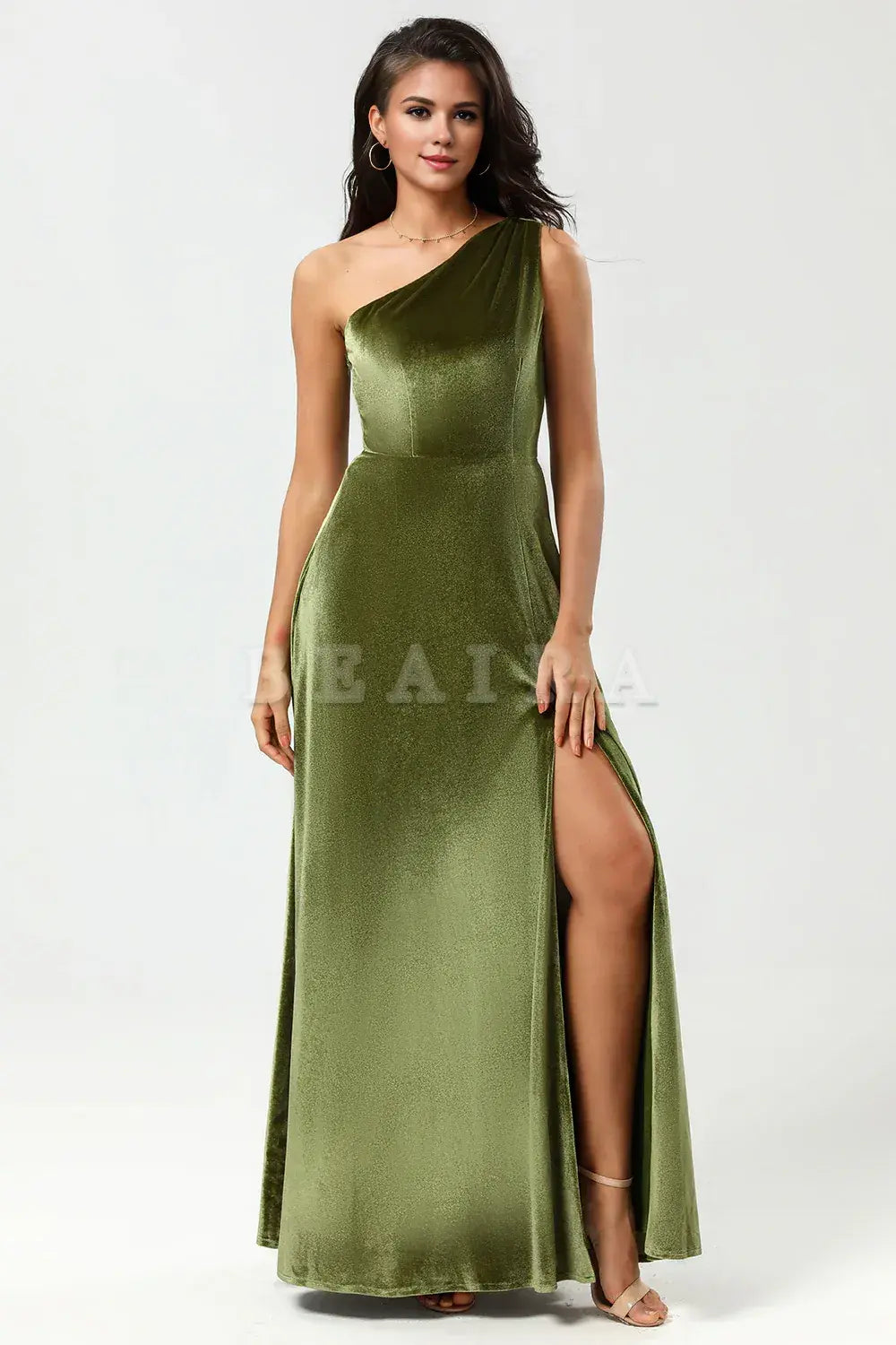 Beaira A Line One Shoulder Floor-Length Velvet Bridesmaid Dress with Slit Bridesmaid dress shop
