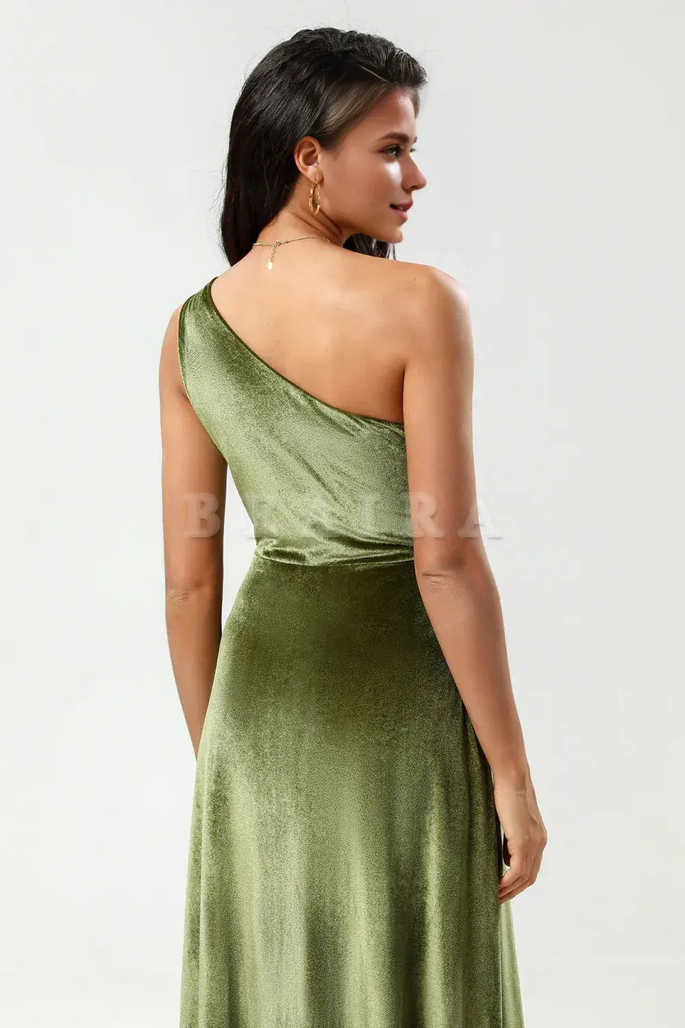 Beaira A Line One Shoulder Floor-Length Velvet Bridesmaid Dress with Slit Bridesmaid dress shop
