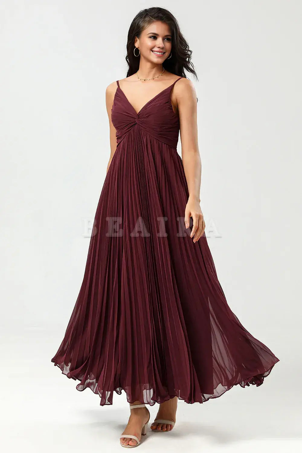 Beaira A Line Spaghetti Straps Floor-Length Chiffon Bridesmaid Dress with Ruffles Bridesmaid dress shop