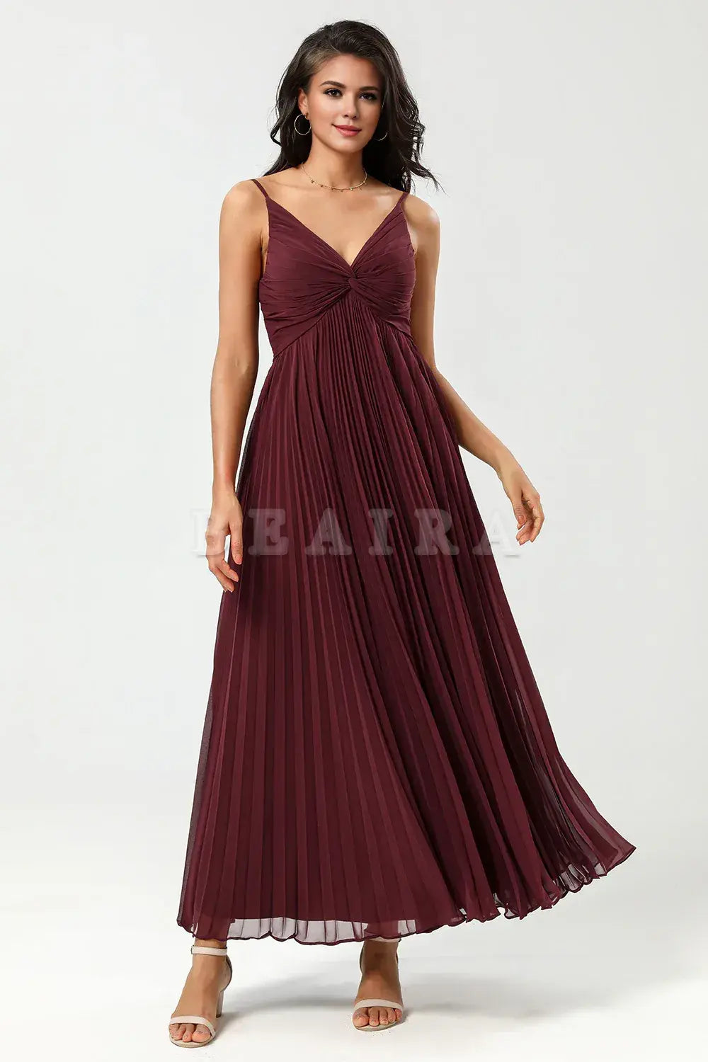 Beaira A Line Spaghetti Straps Floor-Length Chiffon Bridesmaid Dress with Ruffles Bridesmaid dress shop