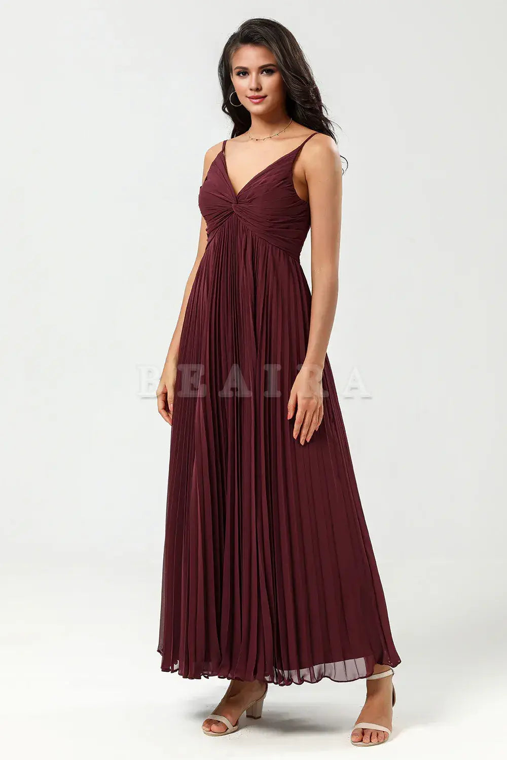 Beaira A Line Spaghetti Straps Floor-Length Chiffon Bridesmaid Dress with Ruffles Bridesmaid dress shop