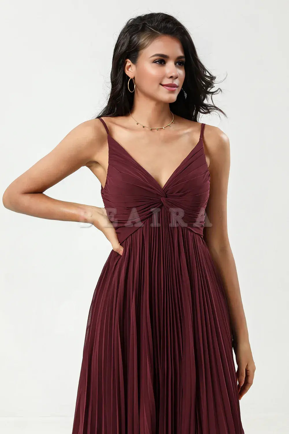 Beaira A Line Spaghetti Straps Floor-Length Chiffon Bridesmaid Dress with Ruffles Bridesmaid dress shop