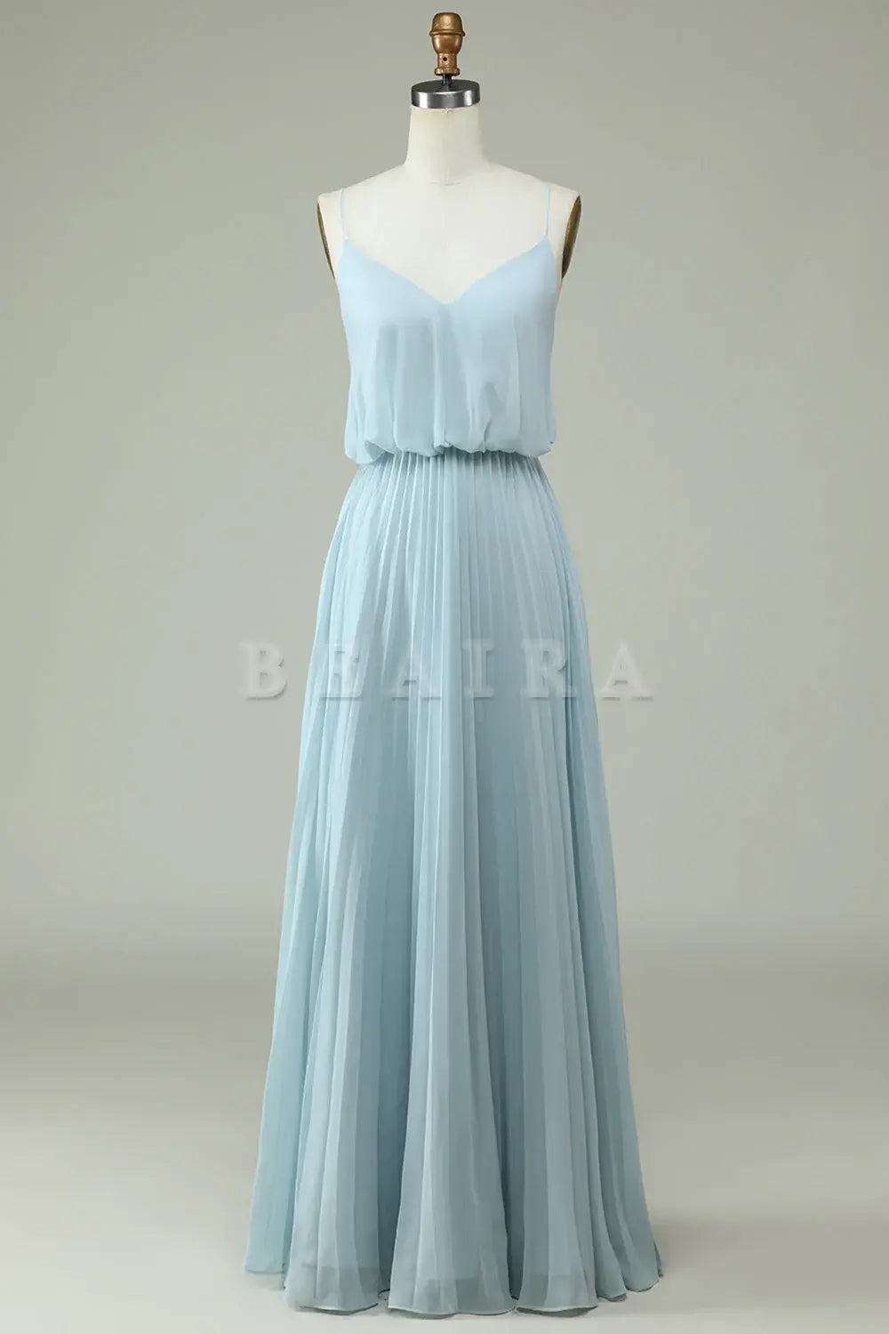 Beaira A Line Spaghetti Straps Sky Blue Chiffon Long Bridesmaid Dress Bridesmaid dress shop