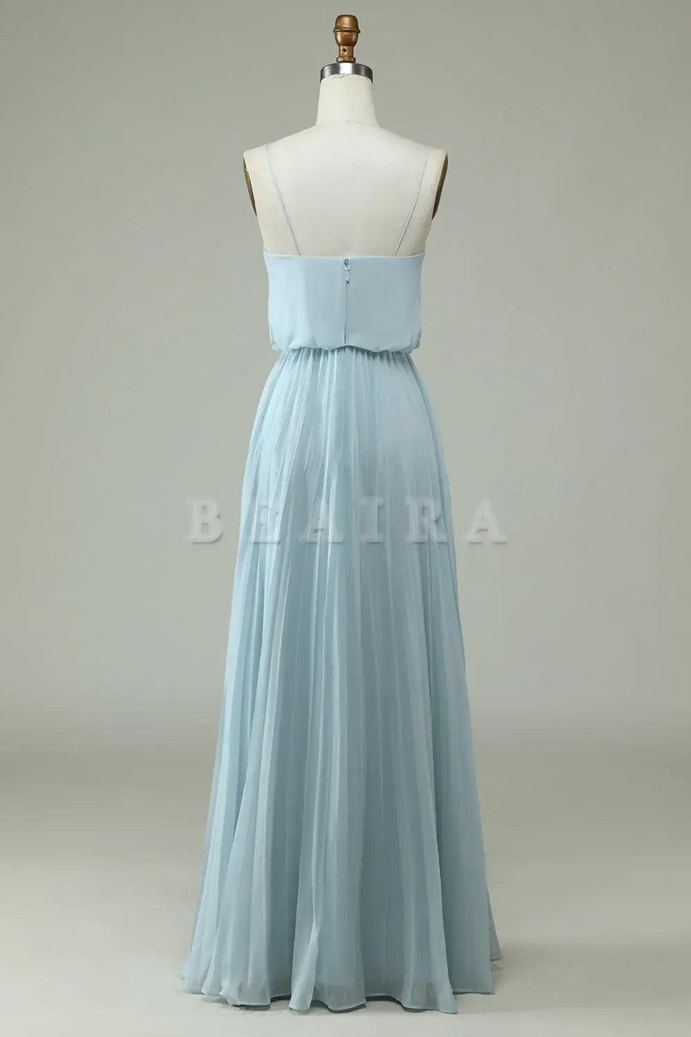 Beaira A Line Spaghetti Straps Sky Blue Chiffon Long Bridesmaid Dress Bridesmaid dress shop