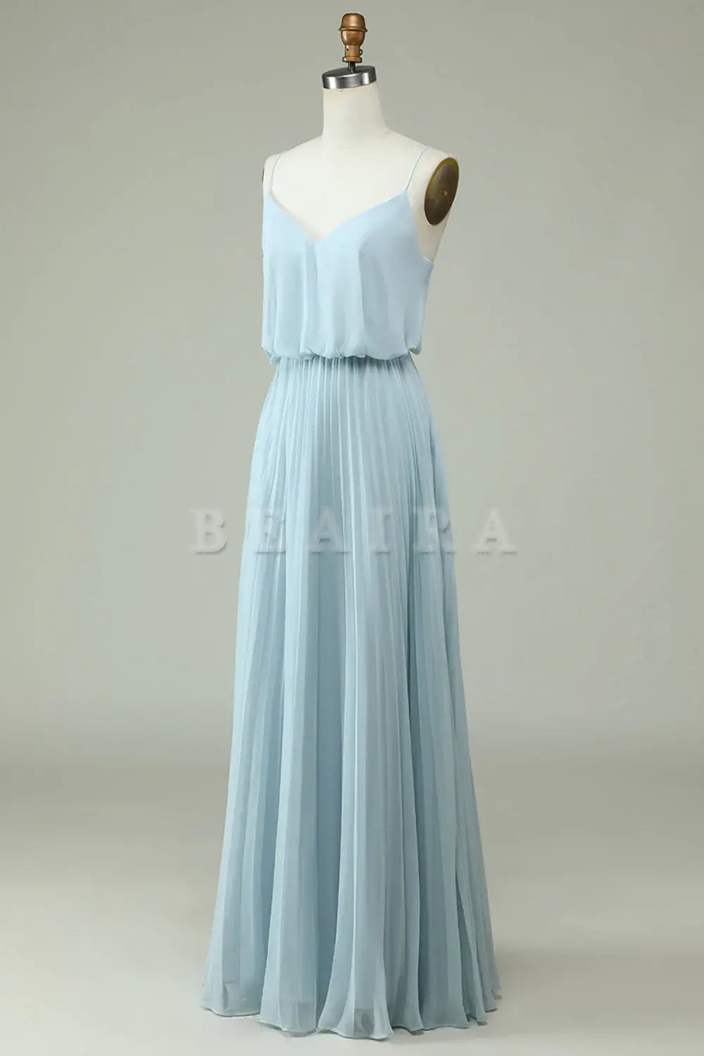 Beaira A Line Spaghetti Straps Sky Blue Chiffon Long Bridesmaid Dress Bridesmaid dress shop