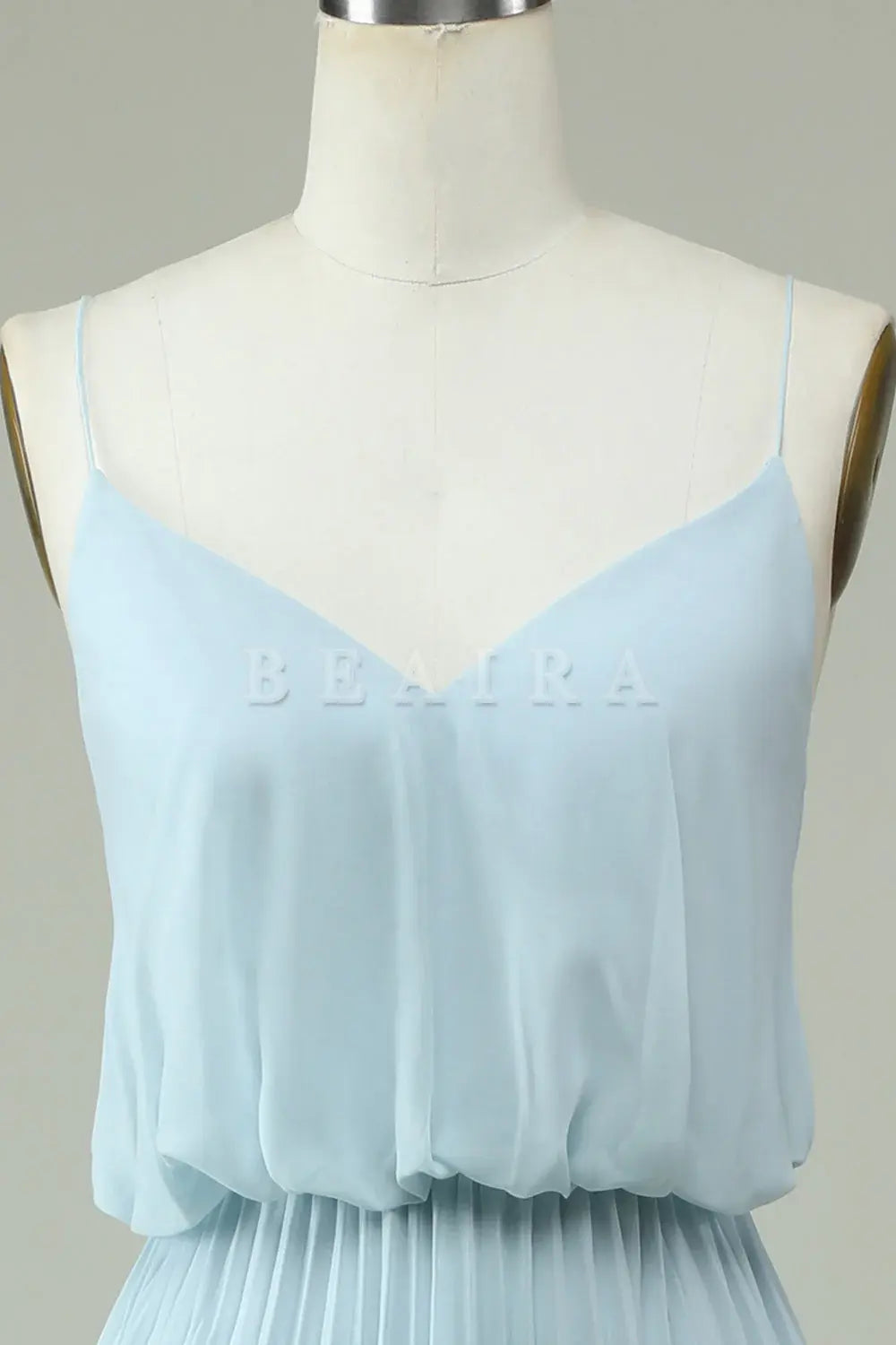 Beaira A Line Spaghetti Straps Sky Blue Chiffon Long Bridesmaid Dress Bridesmaid dress shop