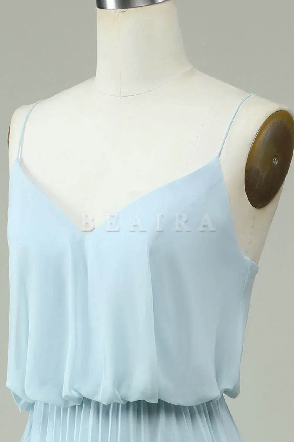 Beaira A Line Spaghetti Straps Sky Blue Chiffon Long Bridesmaid Dress Bridesmaid dress shop