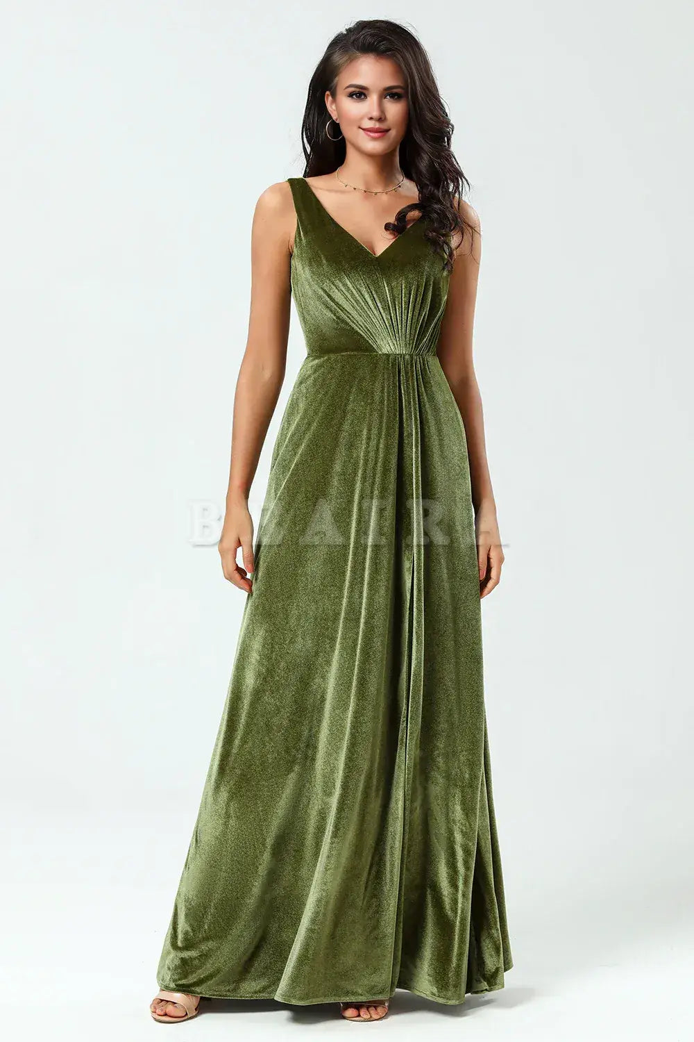 Beaira A Line V-Neck Ruched Floor-Length Slit Velvet Bridesmaid Dress Bridesmaid dress shop 
