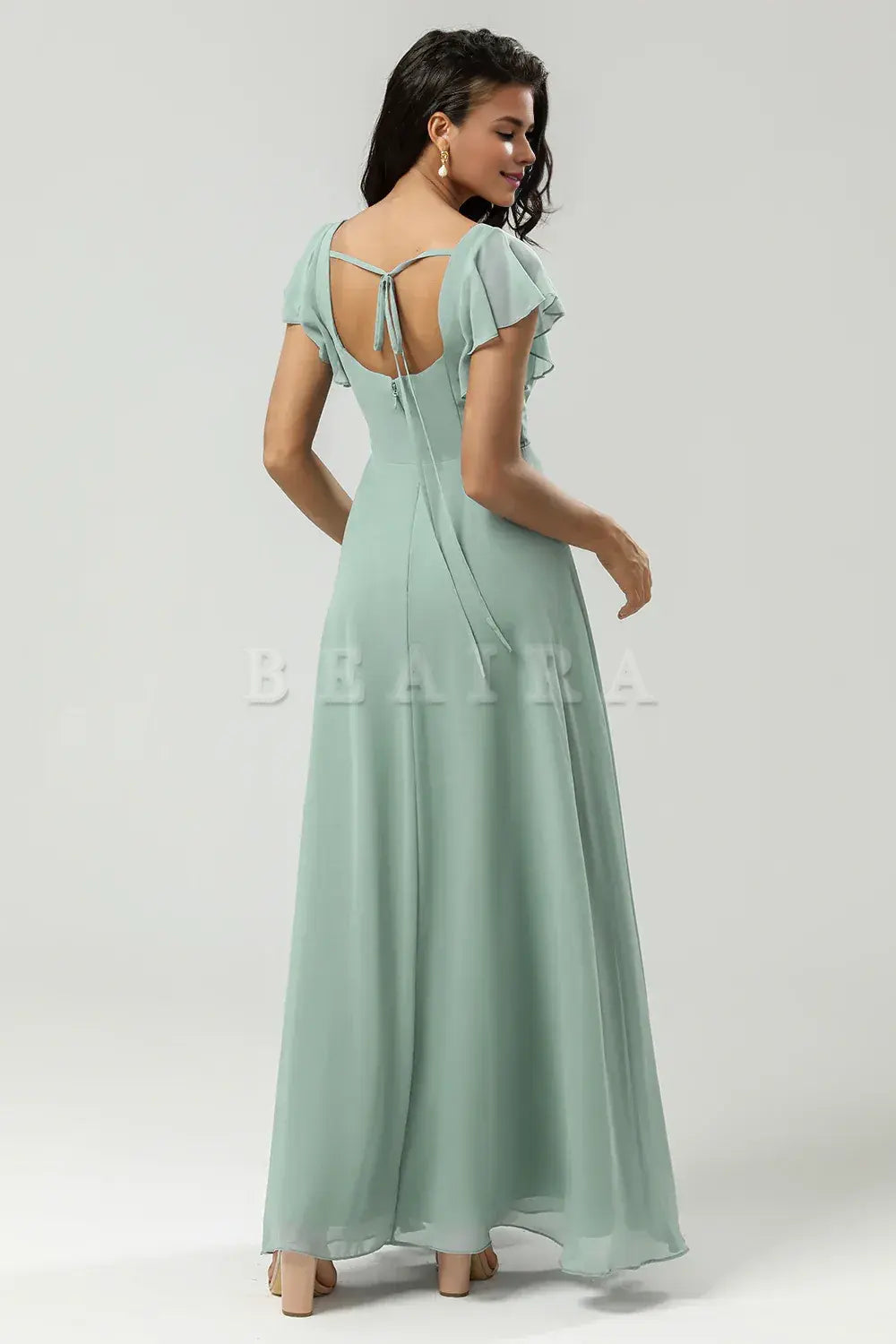 Beaira A Line Square Neck Floor-Length Chiffon Bridesmaid Dress with Slit Bridesmaid dress shop