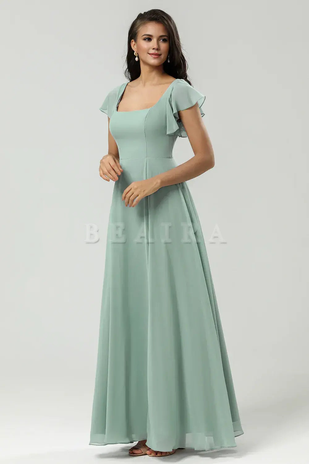 Beaira A Line Square Neck Floor-Length Chiffon Bridesmaid Dress with Slit Bridesmaid dress shop