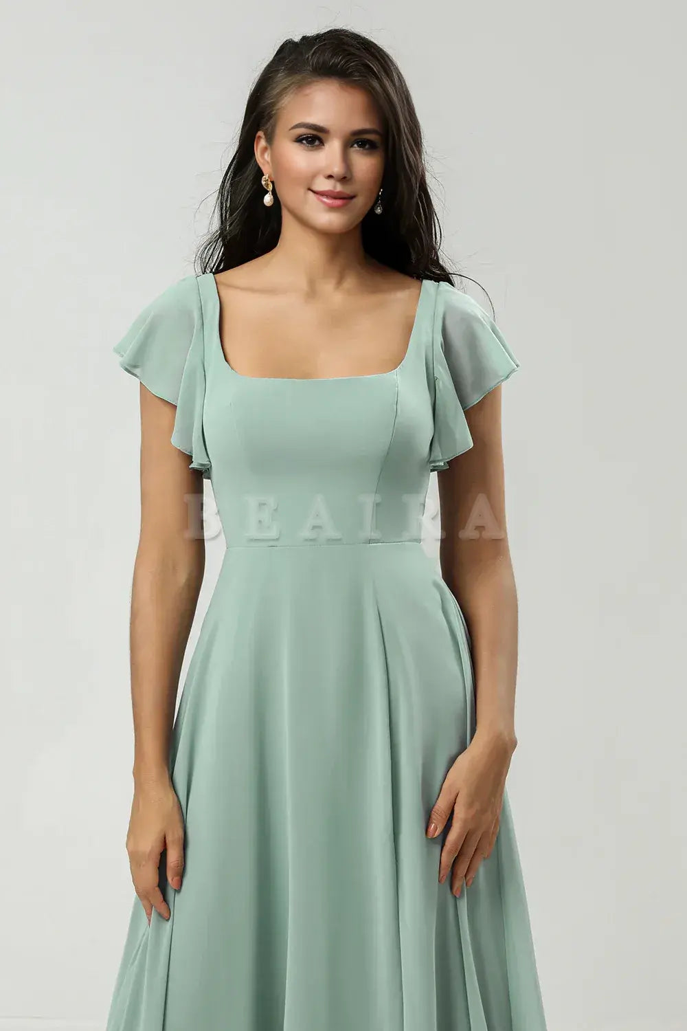 Beaira A Line Square Neck Floor-Length Chiffon Bridesmaid Dress with Slit Bridesmaid dress shop