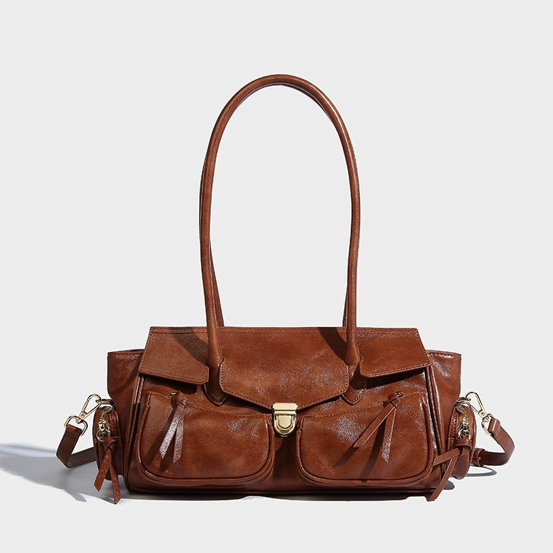 Beaira Autumn and winter vintage large capacity motorcycle handbag sweet and cool spicy girl versatile armpit bag commuting fashionable shoulder bag