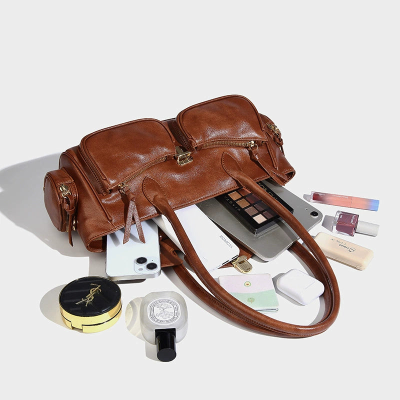 Beaira Autumn and winter vintage large capacity motorcycle handbag sweet and cool spicy girl versatile armpit bag commuting fashionable shoulder bag