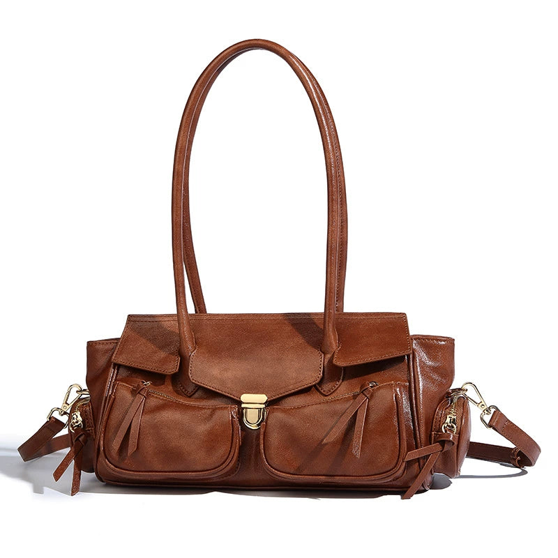 Beaira Autumn and winter vintage large capacity motorcycle handbag sweet and cool spicy girl versatile armpit bag commuting fashionable shoulder bag