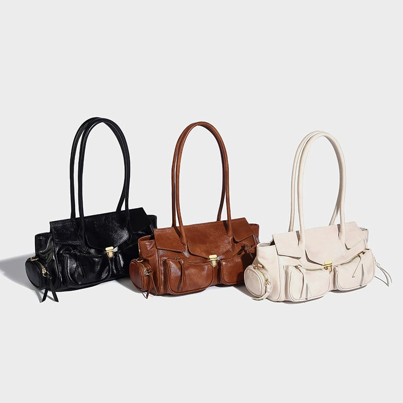 Beaira Autumn and winter vintage large capacity motorcycle handbag sweet and cool spicy girl versatile armpit bag commuting fashionable shoulder bag