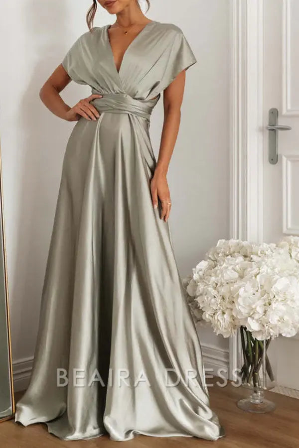 Beaira Celebrities Elegant Solid Backless Strap Design V Neck Evening Dress Dresses formal wear dresses - Grey