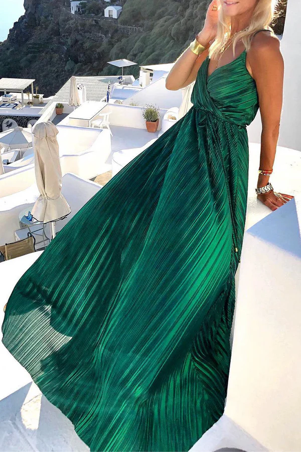 Beaira Celebrities Elegant Solid Frenulum V Neck Evening Dress Dresses formal wear dresses - Ink Green