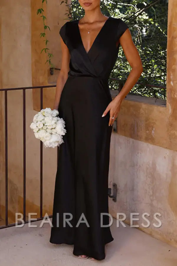 Beaira Celebrities Formal Solid V Neck Evening Dress Dresses formal wear dresses - Black