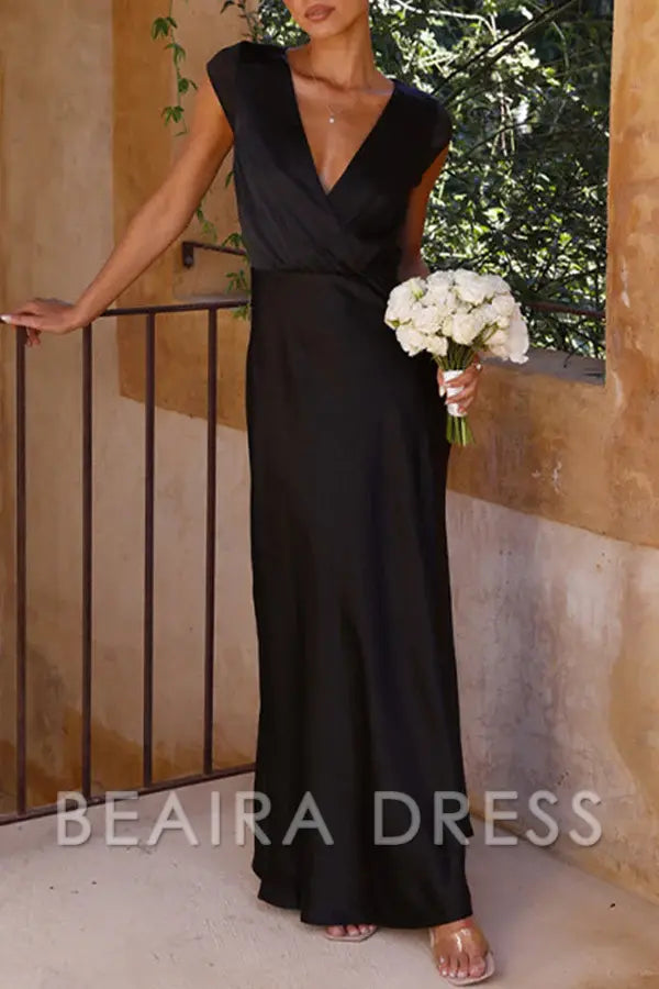 Beaira Celebrities Formal Solid V Neck Evening Dress Dresses formal wear dresses - Black