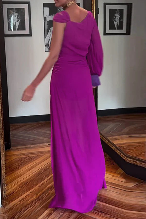 Beaira Celebrities Patchwork Irregular O Neck Evening Dresses formal wear dresses - Purple