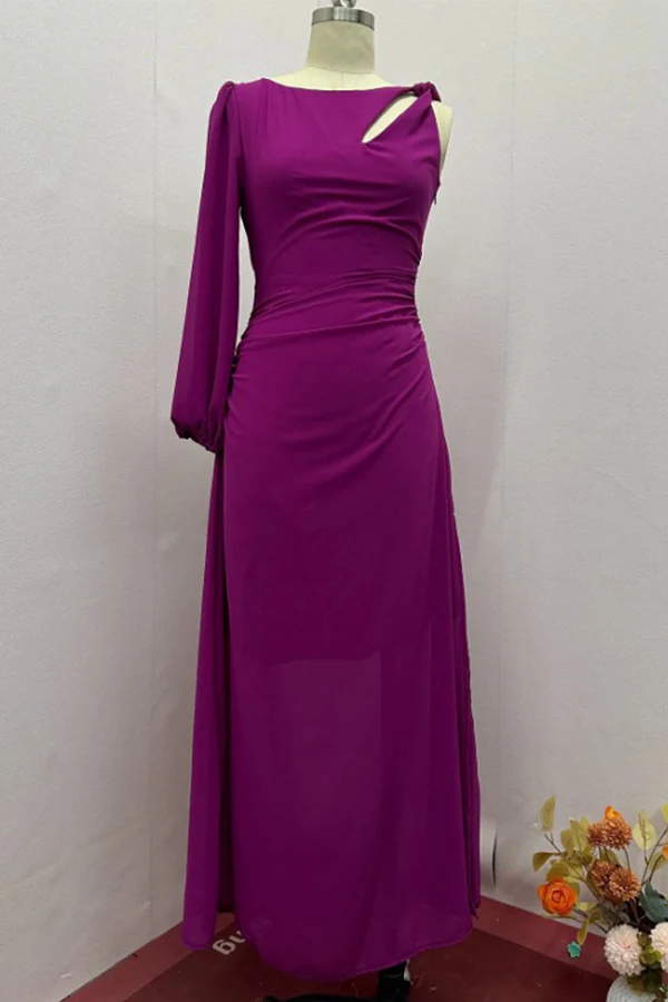 Beaira Celebrities Patchwork Irregular O Neck Evening Dresses formal wear dresses - Purple