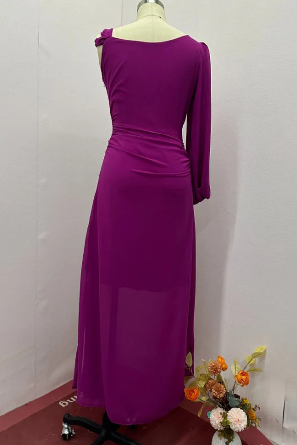 Beaira Celebrities Patchwork Irregular O Neck Evening Dresses formal wear dresses - Purple