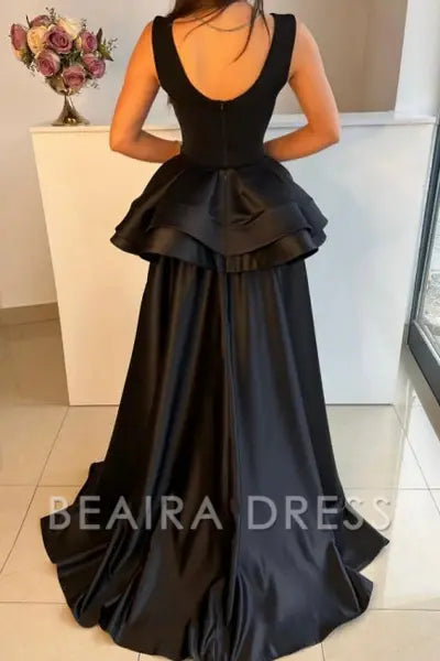 Beaira Chic Long Black Evening Dresses Simple Design with Detachable Train formal wear dresses