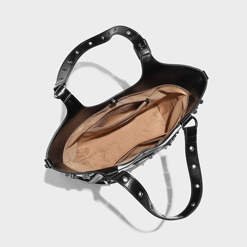 Beaira Dark retro motorcycle rivet tote bag new style bag for women in autumn large capacity hand-held single shoulder armpit bag
