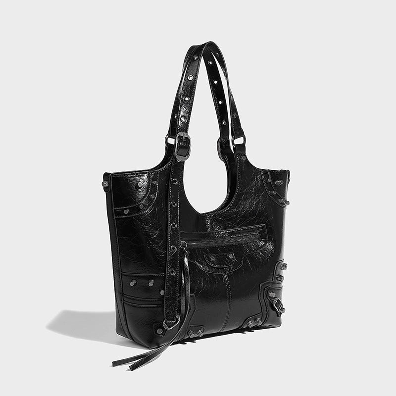 Beaira Dark retro motorcycle rivet tote bag new style bag for women in autumn large capacity hand-held single shoulder armpit bag