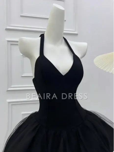 Beaira Elegant Beautiful Halterneck Black Mesh Splicing Puffy Birthday Dress Homecoming Dress hot sale for women