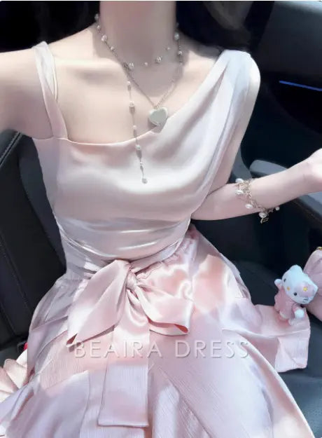 Beaira Elegant Cute Satin Off-shoulder Bow Birthday Dress Homecoming Dress hot sale for women